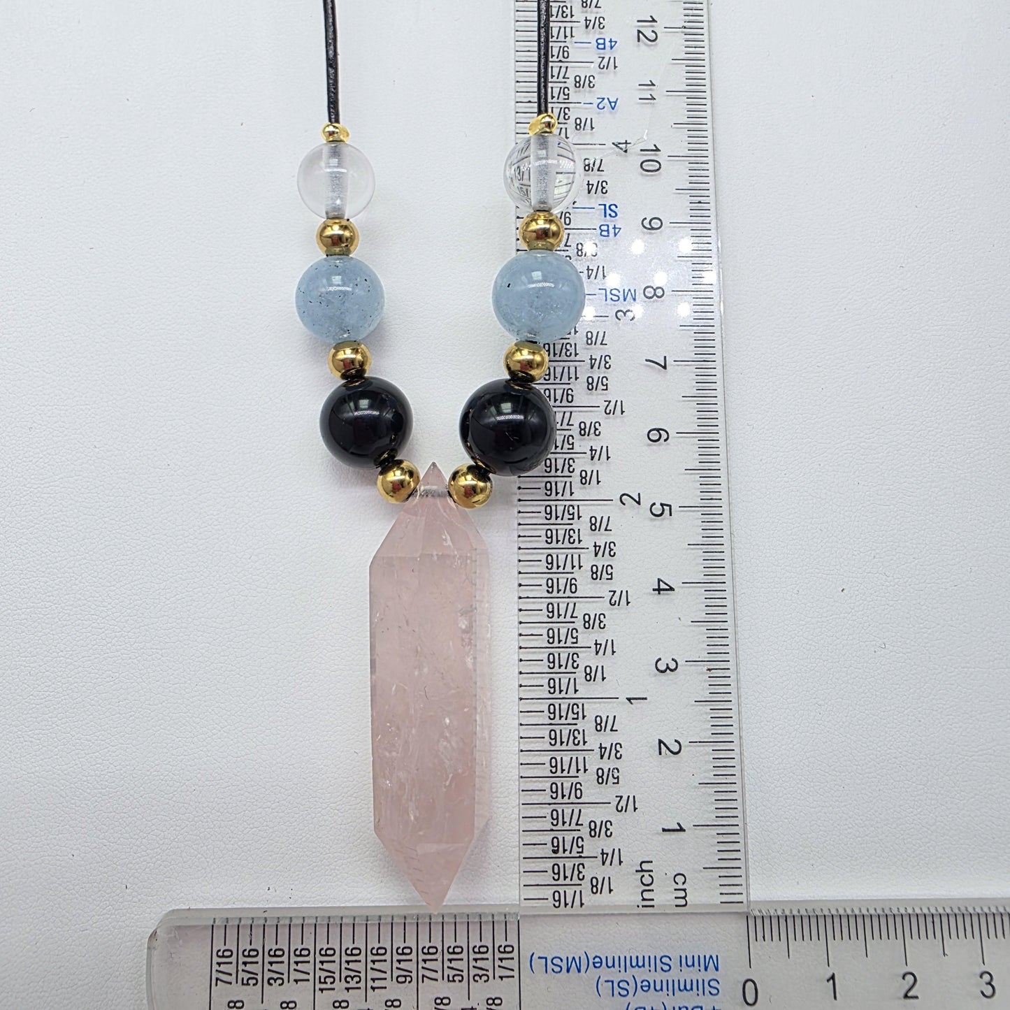 Rose Quartz Point Necklace, Obsidian Aquamarine and Clear Quartz Jewelry, Healing Crystal Pendant, Boho Gemstone Choker, Chunky Stone Gift