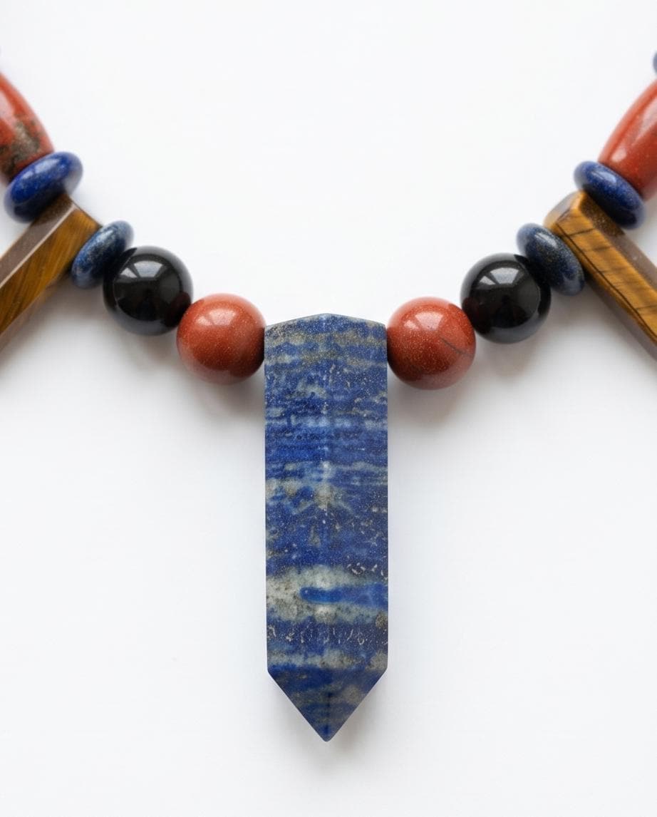 Lapis Lazuli Necklace, Tiger Eye Red Jasper Obsidian Statement Jewelry, Multi Gemstone Crystal Pendant, Bohemian Healing Stone Choker Gift