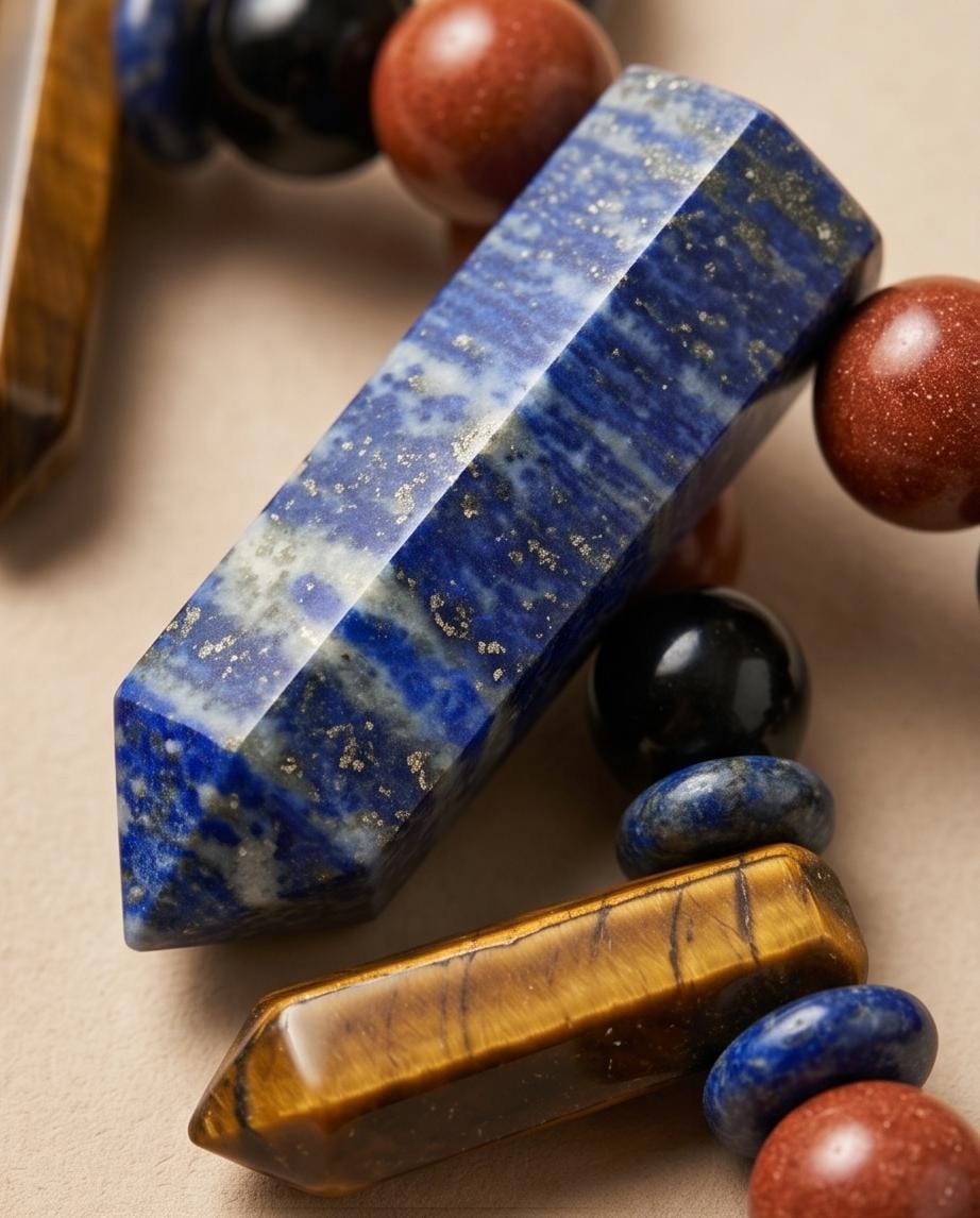 Lapis Lazuli Necklace, Tiger Eye Red Jasper Obsidian Statement Jewelry, Multi Gemstone Crystal Pendant, Bohemian Healing Stone Choker Gift
