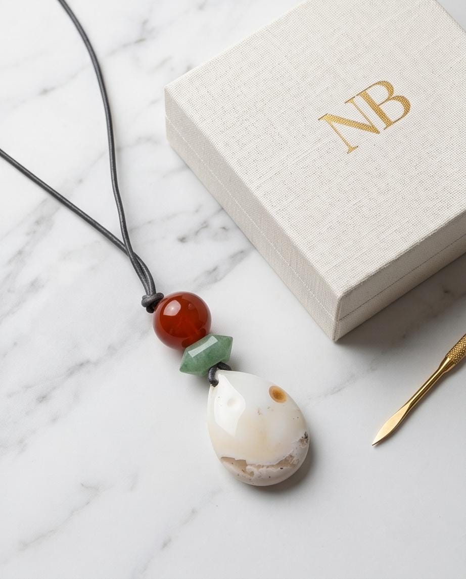 Sunrise Agate Necklace, Carnelian and Aventurine Pendant, Leather Cord Choker, Boho Gemstone Jewelry, Spiritual Chunky Stone Gift