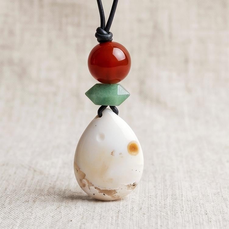 Sunrise Agate Necklace, Carnelian and Aventurine Pendant, Leather Cord Choker, Boho Gemstone Jewelry, Spiritual Chunky Stone Gift