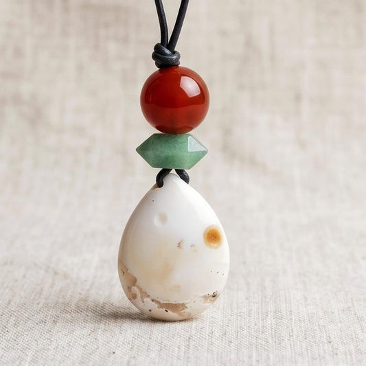 Sunrise Agate Necklace, Carnelian and Aventurine Pendant, Leather Cord Choker, Boho Gemstone Jewelry, Spiritual Minimalist Gift for Her