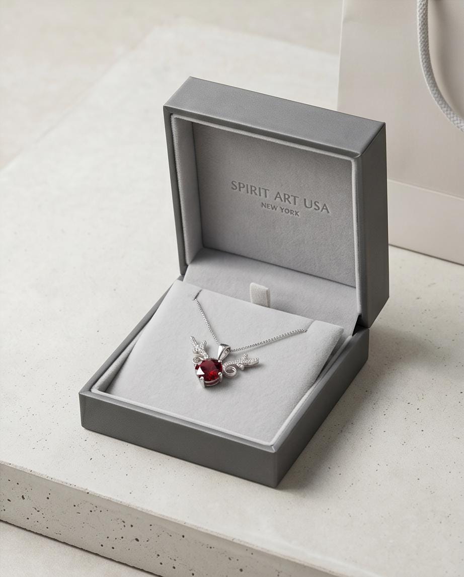 Deer Antler Garnet Necklace - Sterling Silver 8mm Round Cut 2 Ct Garnet Pendant - January Birthstone #341