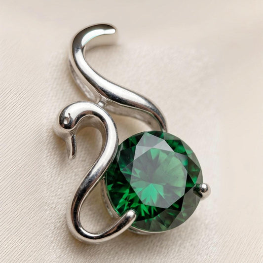 8mm Emerald Necklace - 18KGP Sterling Silver - Swan Pendant - May Birthstone Luxury Simple Emerald Jewelry - Swan Necklace 1072