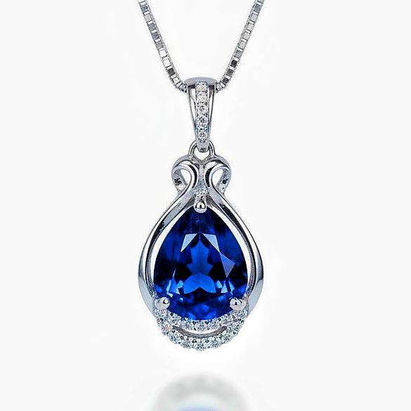 Teardrop Tanzanite Necklace - White gold coated Sterling Silver 2 CT Blue Tanzanite Jewelry #480