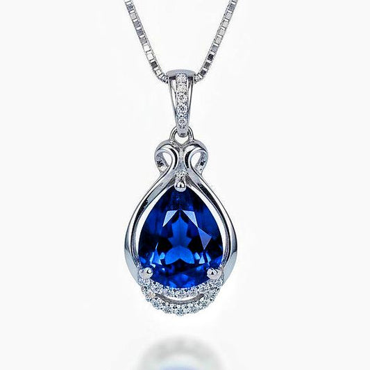 Teardrop Tanzanite Necklace - White gold coated Sterling Silver 2 CT Blue Tanzanite Jewelry #480