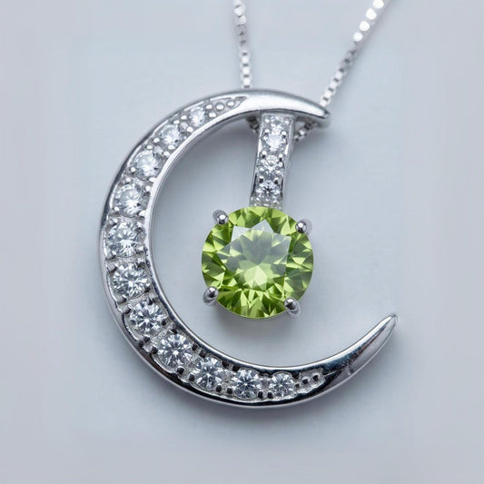 Crescent Moon Peridot Necklace - 18kgp Sterling Silver - One Necklace Two wear - Genuine Green Peridot Pendant - Gemstone Moon Jewelry #227