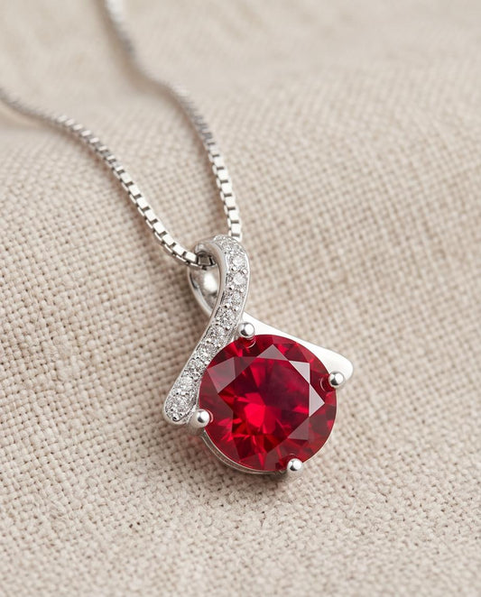 Tiny Red Ruby Necklace • Gemstone Bow Necklace • 2CT Bowknot Ruby Pendant • Sterling Silver Infinite Minimalist Red Gemstone Jewelry #107