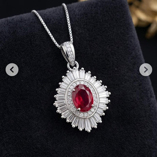 Dainty Ruby Necklace - Full Sterling Silver Oval Cut Red Ruby Pendant - July Birthstone - Ruby Jewelry #671