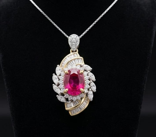 Fuchsia Ruby Necklace - Spiral of Life 1.5 CT Red Gemstone Pendant Spiritual Gemstone Flower Silver Gold Halo Swirl Leaf Jewelry #642