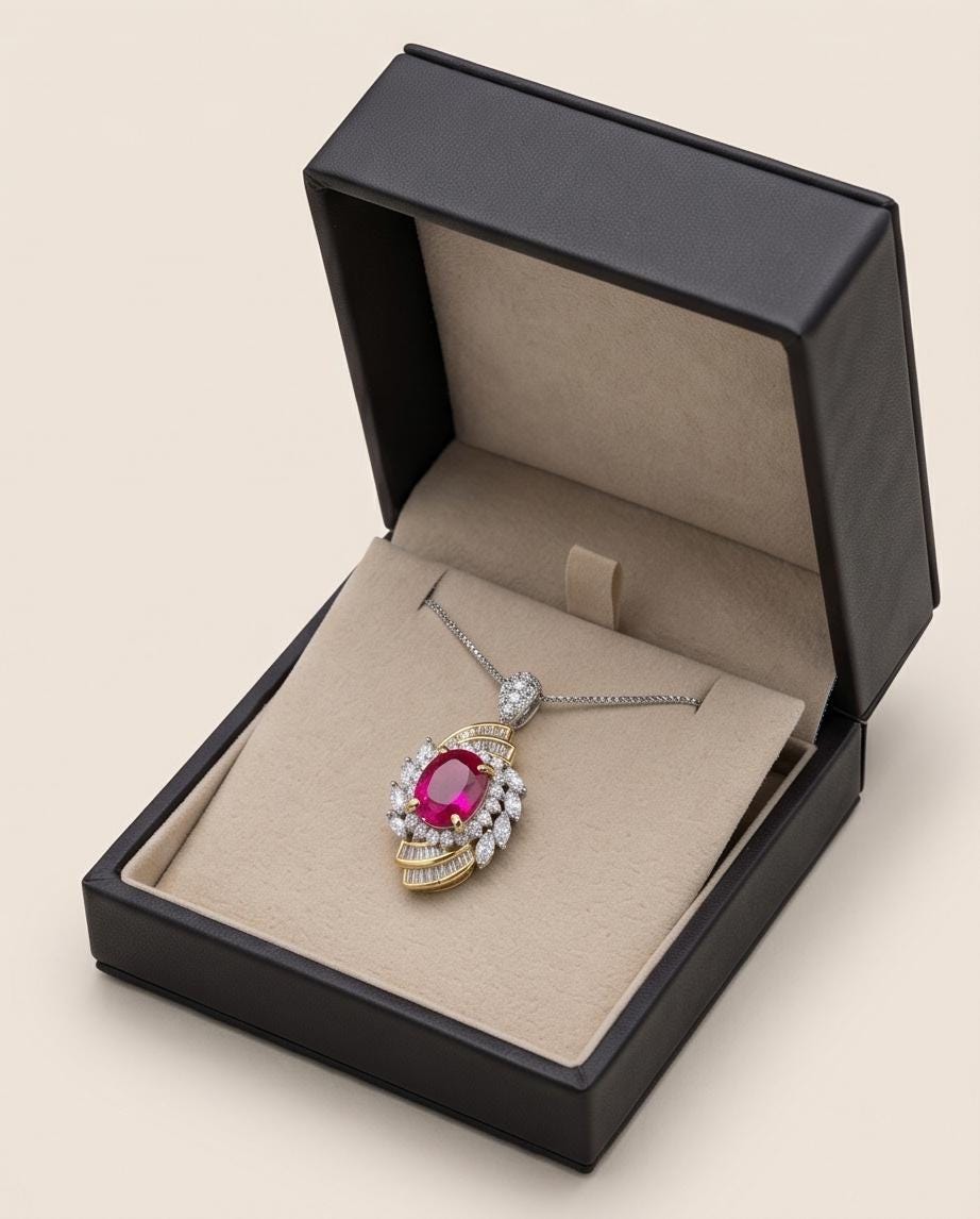 Fuchsia Ruby Necklace - Spiral of Life 1.5 CT Red Gemstone Pendant Spiritual Gemstone Flower Silver Gold Halo Swirl Leaf Jewelry #642