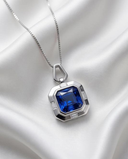 Square Tanzanite Necklace , sterling Silver Blue Gemstone pendant, November December Birthstone Gift