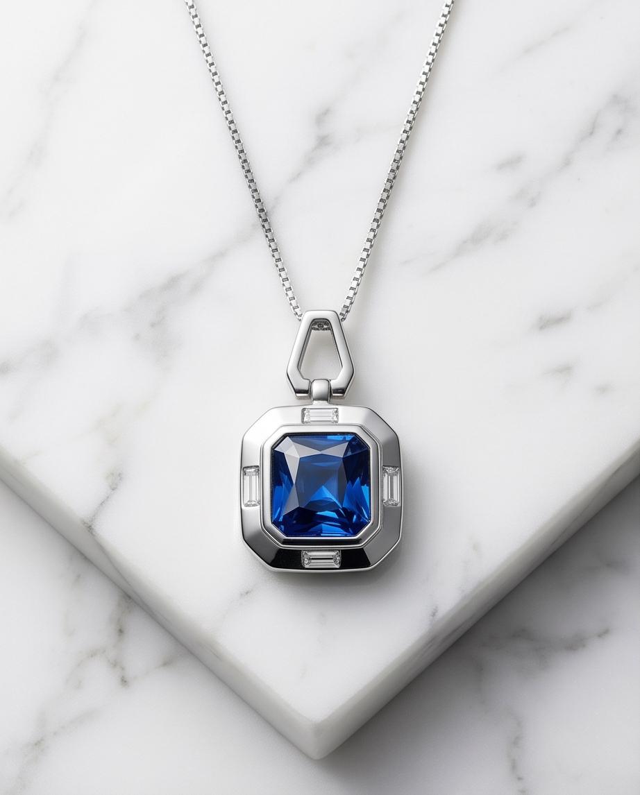 Square Tanzanite Necklace , sterling Silver Blue Gemstone pendant, November December Birthstone Gift
