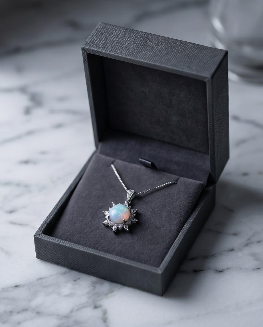 Opal Sunburst Pendant, Sterling Silver Flower Necklace, White Opal Halo Necklace, Celestial Jewelry, Dainty Adjustable Chain, Gift for Her