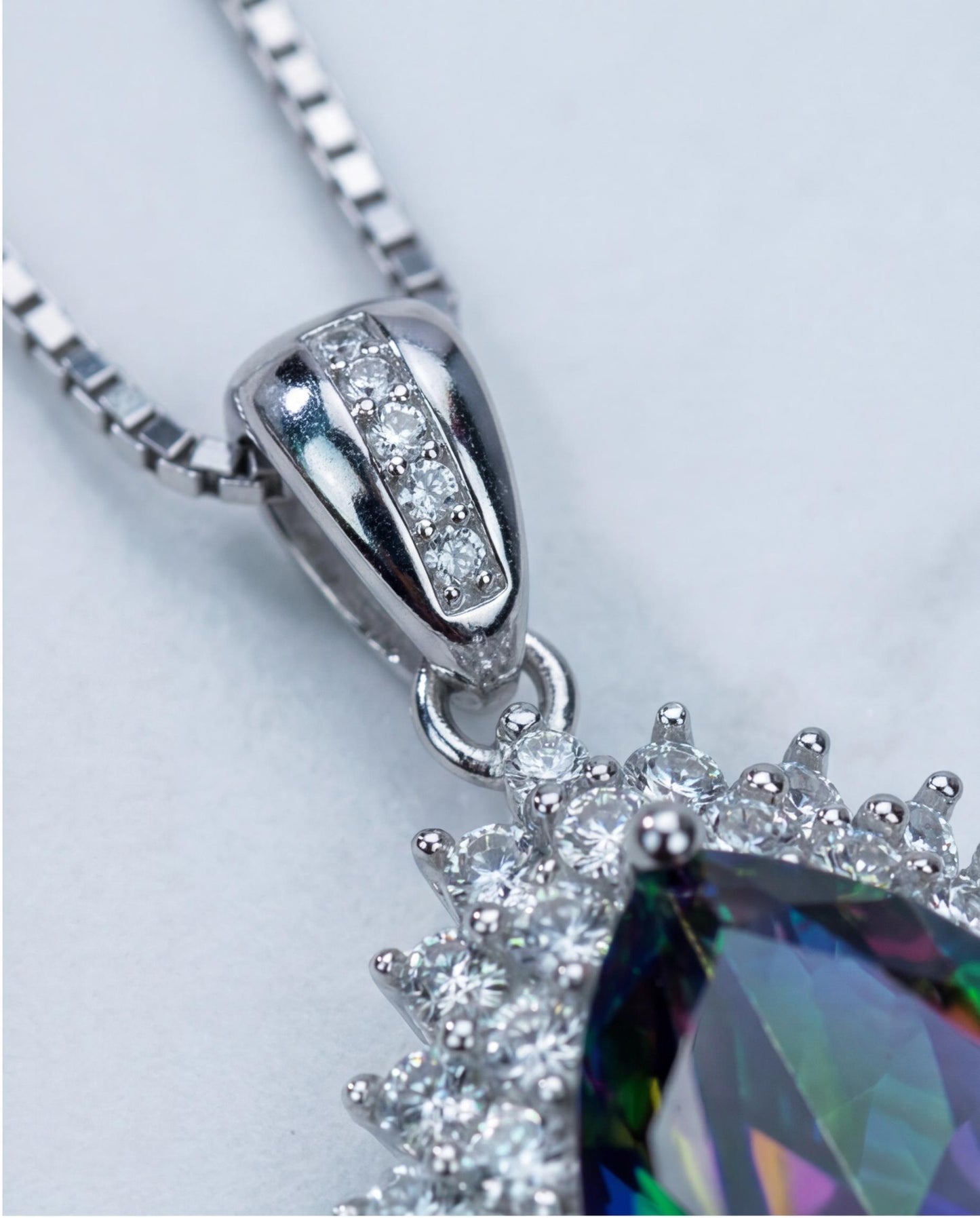 Double Halo Mystic Topaz Necklace - 18KGP Sterling Silver - 3 CT eardrop Rainbow Mystic Topaz Pendant - Gemstone Pear Layered #490