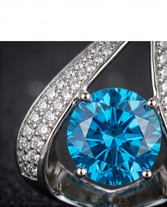 Heart Blue Topaz Necklace - Gemstone Fat Triangle Blue Topaz Pendant - 18KGP & Sterling Silver - 2 Ct Round Cut Blue Topaz Jewelry #583