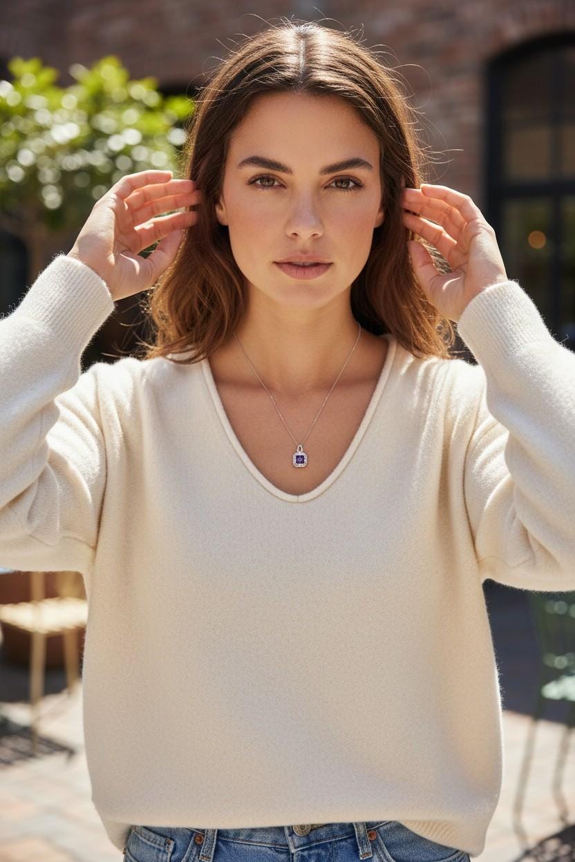 Square Tanzanite Necklace , sterling Silver Blue Gemstone pendant, November December Birthstone Gift