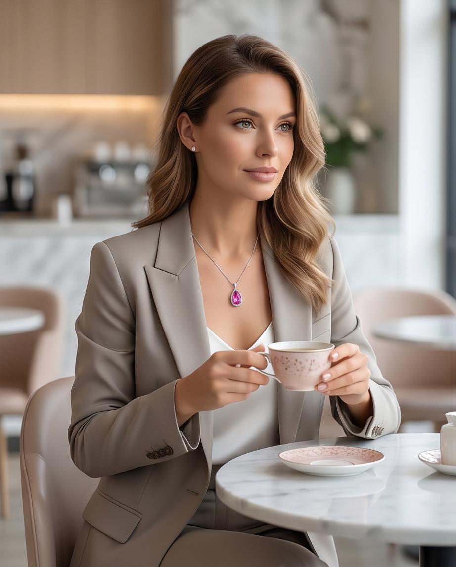 Large Teardrop Pink Sapphire Necklace - Sterling Silver Fuchsia Large 5 CT Pink Sapphire Pendant - White Gold Fuchsia Gemstone Jewelry #746