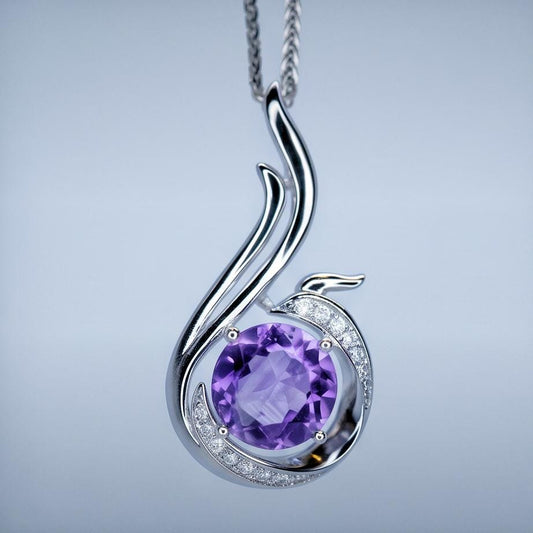 Genuine Amethyst Necklace - Phoenix Pendant - 18KGP @ Sterling Silver - February Birthstone - Amethyst Jewelry #688