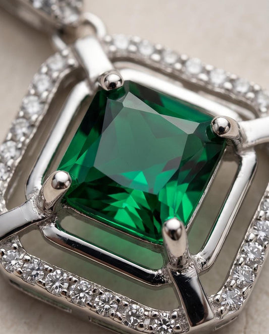 Emerald Pendant Necklace in 925 Sterling Silver Overlap Square Design May Birthstone 18K white yellow rose Gold Plated Gemstone Jewelry 249