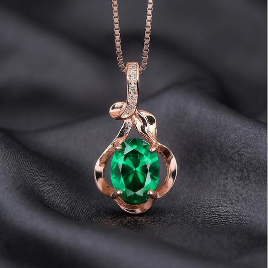 Tiny Rose Gold Coated 925 Sterling Silver Flower Of Life Pendant , Emerald Necklace , May Birthstone Jewelry 078