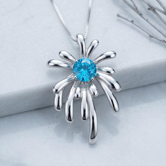 Blue Topaz Necklace - Sterling Silver Firework Necklace - 18KGP - November Birthstone #704