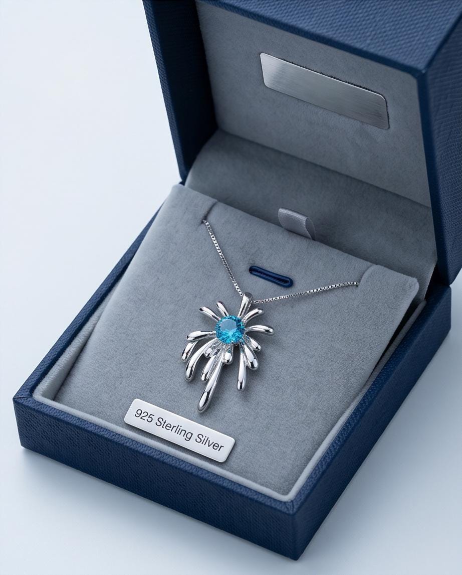 Blue Topaz Necklace - Sterling Silver Firework Necklace - 18KGP - November Birthstone #704
