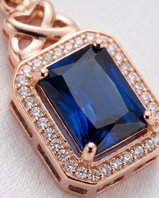 Tanzanite Necklace Rose Gold Sterling Silver 3.5 CT Rectangle Blue Tanzanite Pendant December Birthstone Solitaire Halo #469
