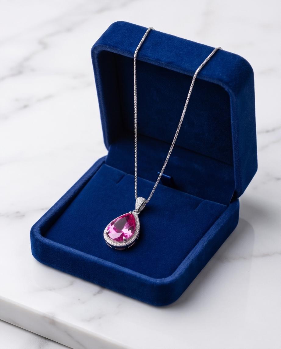 Large Teardrop Pink Sapphire Necklace - Sterling Silver Fuchsia Large 5 CT Pink Sapphire Pendant - White Gold Fuchsia Gemstone Jewelry #746