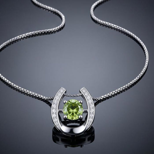 Tiny Green Peridot Necklace Sterling Silver Horseshoe Genuine Peridot Pendant