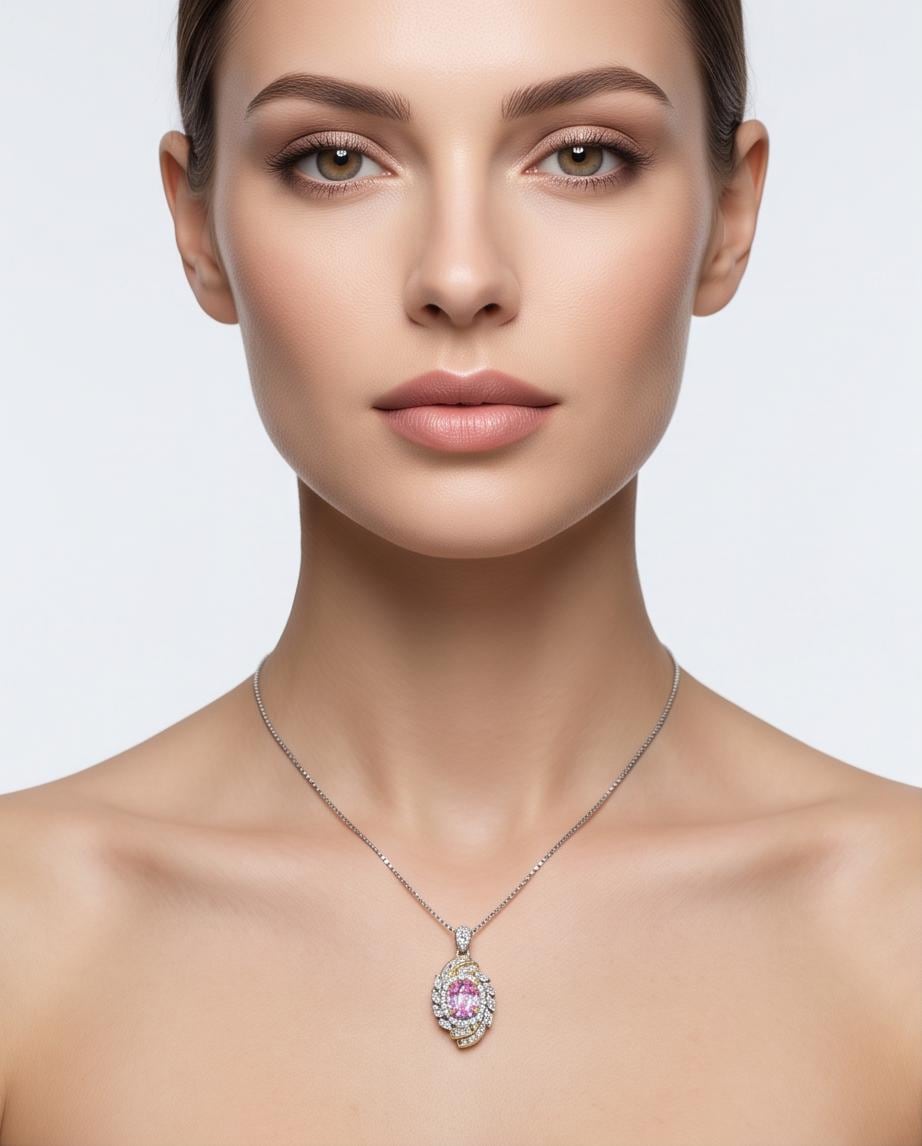 Pink Tourmaline Necklace - Life Spiral 1.8 CT Pink Tourmaline Pendant - Spiritual Gemstone Flower - Double Halo Swirl Infinity Jewelry #734