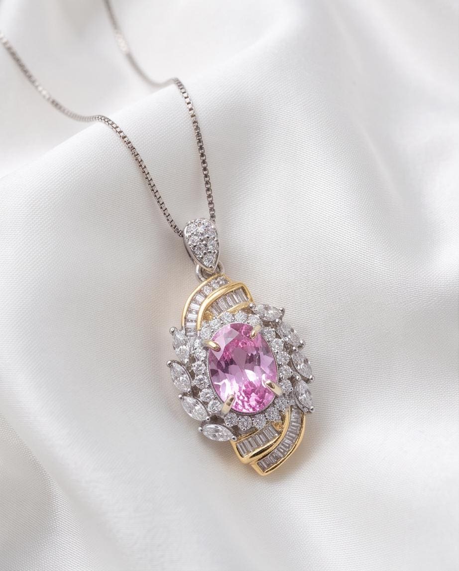 Pink Tourmaline Necklace - Life Spiral 1.8 CT Pink Tourmaline Pendant - Spiritual Gemstone Flower - Double Halo Swirl Infinity Jewelry #734