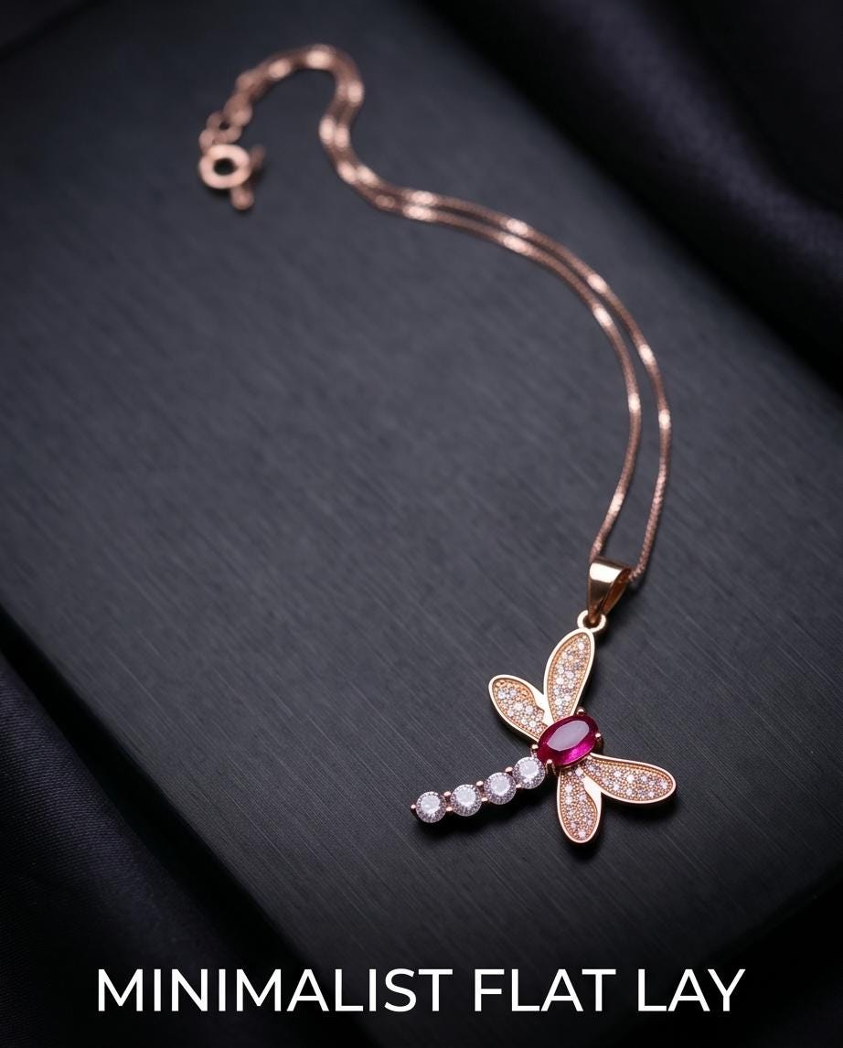Dragonfly Ruby Necklace - Rose Gold Coated 925 Sterling Silver - July Birthstone oval cut red ruby 16" ~20" Chain #337