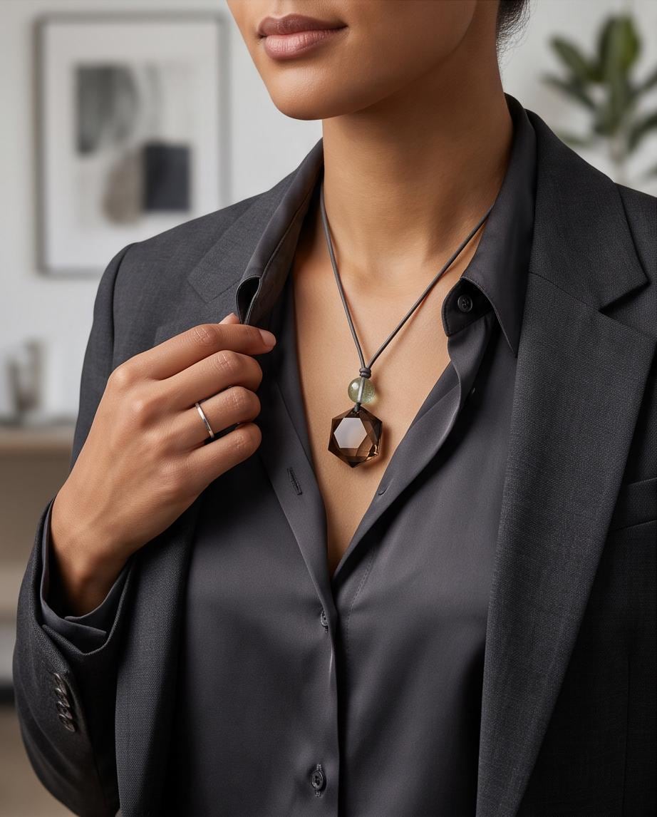 Smoky Quartz Necklace, Star of David Pendant, Green Fluorite, Adjustable Leather Cord, Sacred Geometry Jewelry, Crystal Healing Amulet
