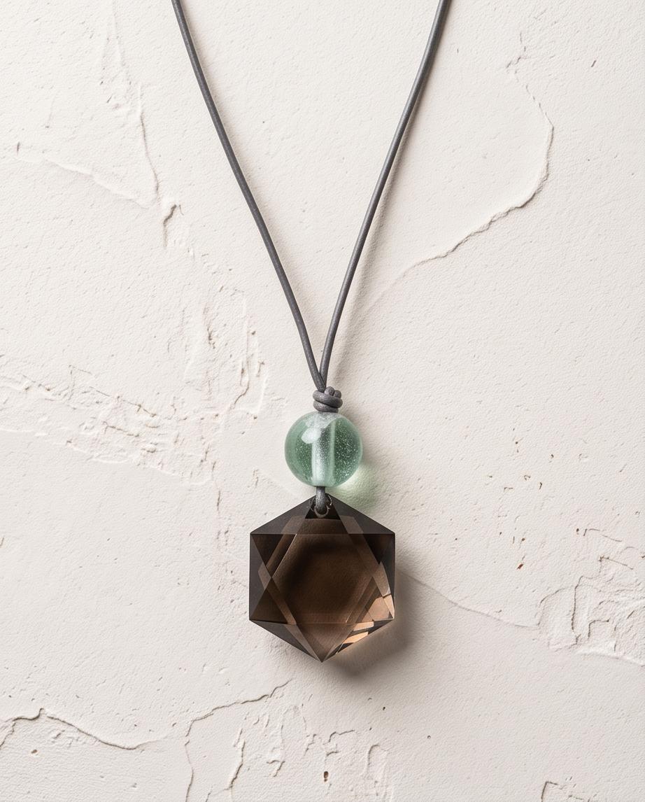 Smoky Quartz Necklace, Star of David Pendant, Green Fluorite, Adjustable Leather Cord, Sacred Geometry Jewelry, Crystal Healing Amulet