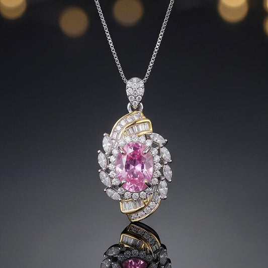 Pink Tourmaline Necklace - Life Spiral 1.8 CT Pink Tourmaline Pendant - Spiritual Gemstone Flower - Double Halo Swirl Infinity Jewelry #734