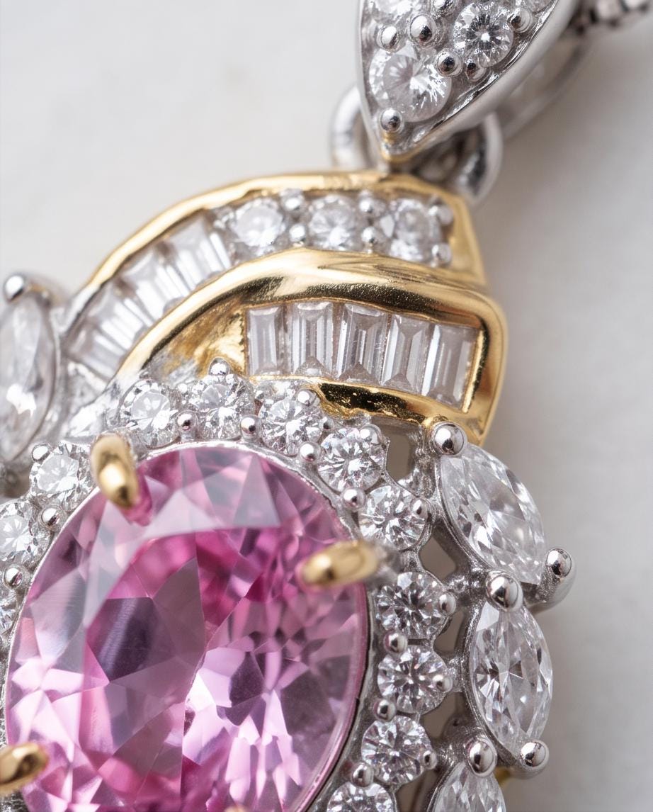 Pink Tourmaline Necklace - Life Spiral 1.8 CT Pink Tourmaline Pendant - Spiritual Gemstone Flower - Double Halo Swirl Infinity Jewelry #734