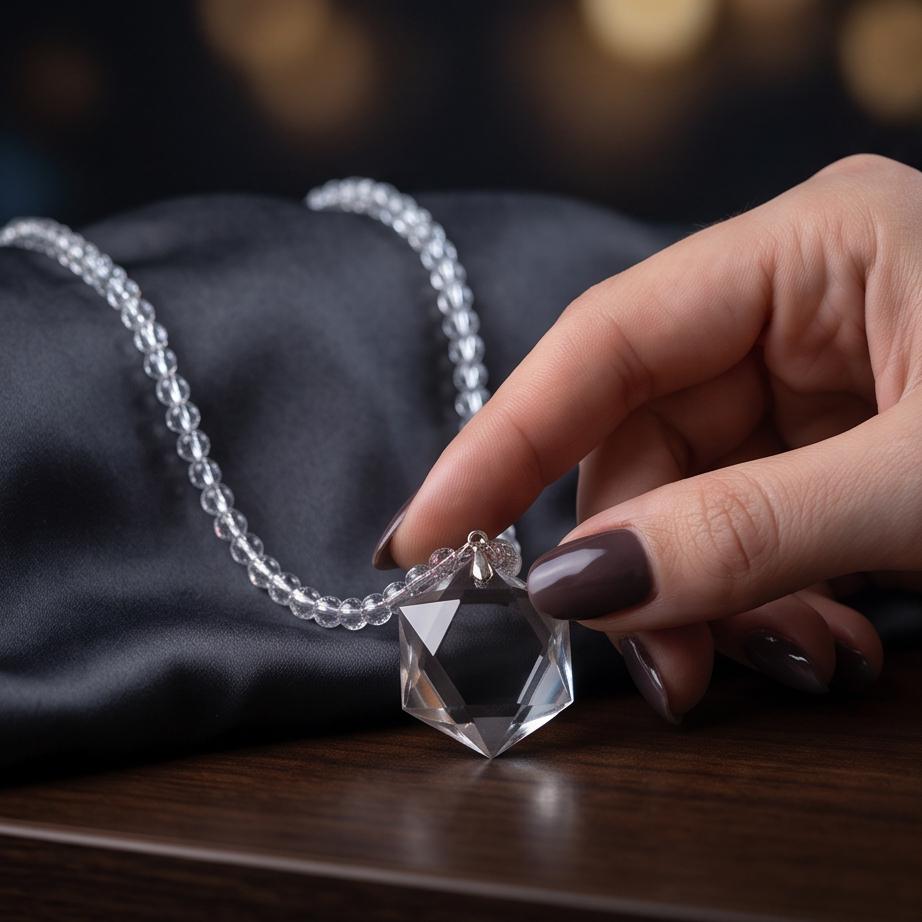 Clear Quartz Necklace, Star of David Pendant, Natural Chunky Crystal Geometry Jewelry, Clear Quartz Choker, Minimalist Gemstone Necklace