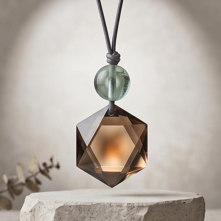 Smoky Quartz Necklace, Star of David Pendant, Green Fluorite, Adjustable Leather Cord, Sacred Geometry Jewelry, Crystal Healing Amulet