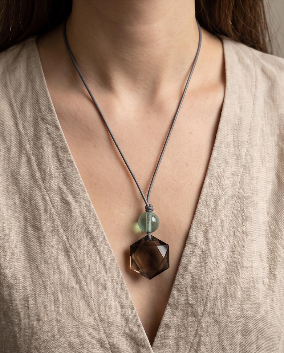 Smoky Quartz Necklace, Star of David Pendant, Green Fluorite, Adjustable Leather Cord, Sacred Geometry Jewelry, Crystal Healing Amulet
