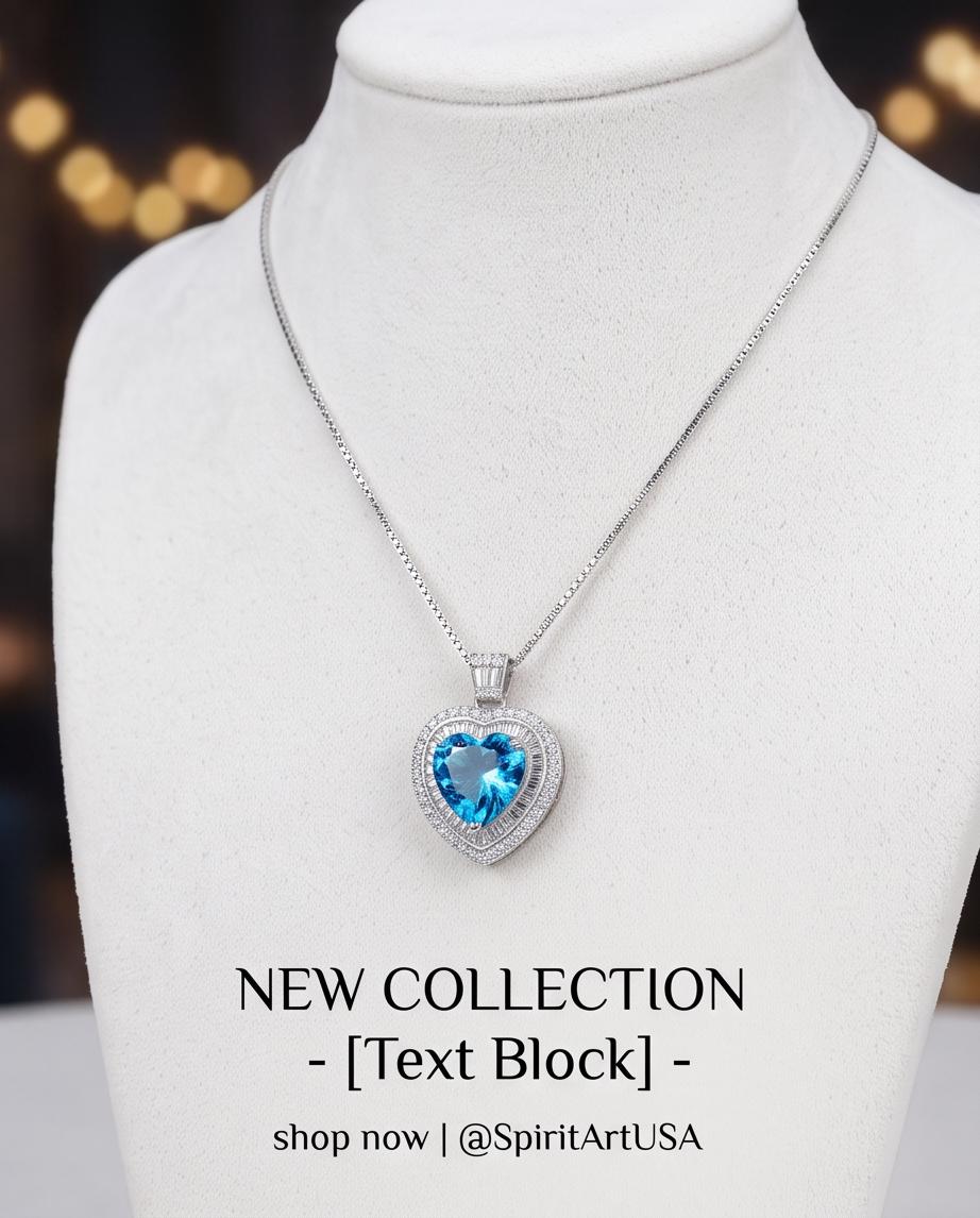 Blue Topaz Heart Necklace White Gold Coated Sterling Silver Gemstone Heart Pendant Blue Topaz Jewelry #950
