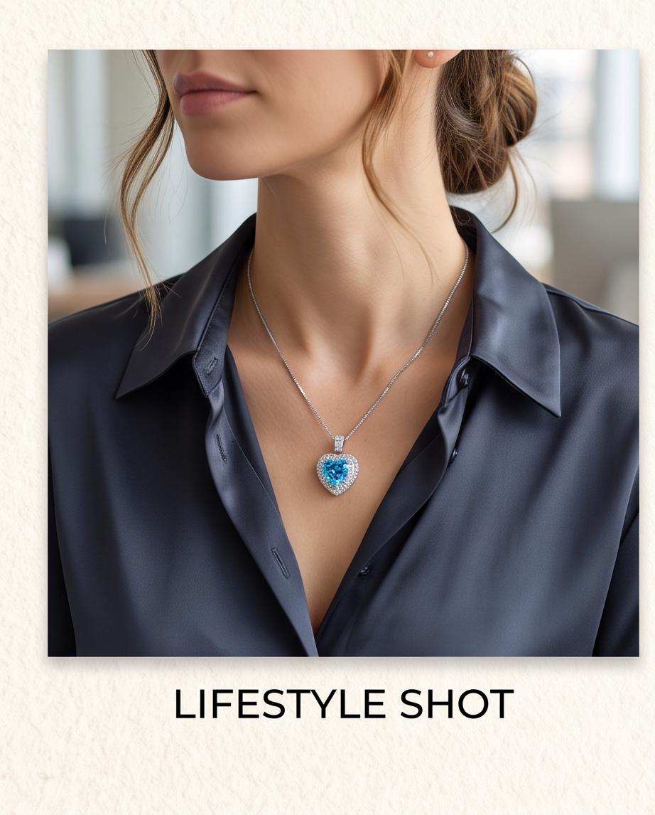Blue Topaz Heart Necklace White Gold Coated Sterling Silver Gemstone Heart Pendant Blue Topaz Jewelry #950