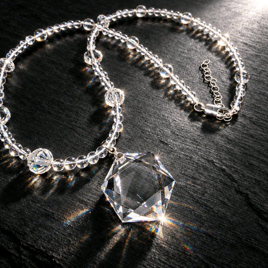 Clear Quartz Necklace, Star of David Pendant, Natural Chunky Crystal Geometry Jewelry, Clear Quartz Choker, Minimalist Gemstone Necklace