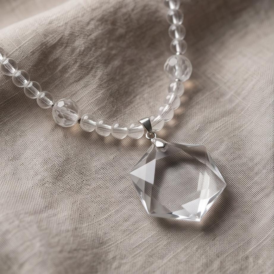 Clear Quartz Necklace, Star of David Pendant, Natural Chunky Crystal Geometry Jewelry, Clear Quartz Choker, Minimalist Gemstone Necklace