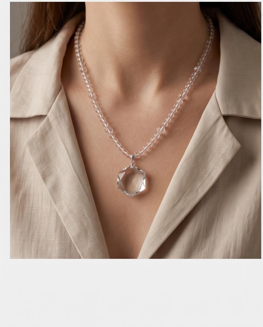 Clear Quartz Necklace, Star of David Pendant, Natural Chunky Crystal Geometry Jewelry, Clear Quartz Choker, Minimalist Gemstone Necklace