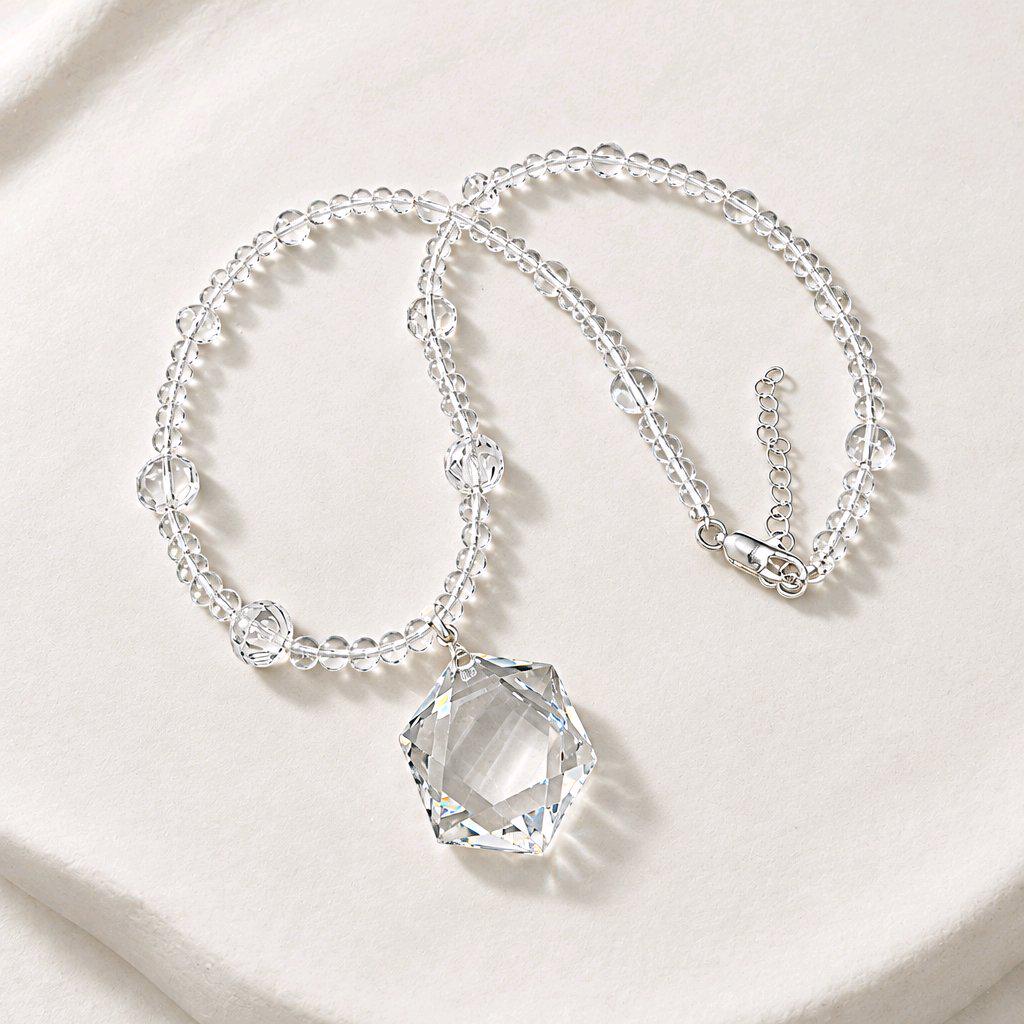 Clear Quartz Necklace, Star of David Pendant, Natural Chunky Crystal Geometry Jewelry, Clear Quartz Choker, Minimalist Gemstone Necklace