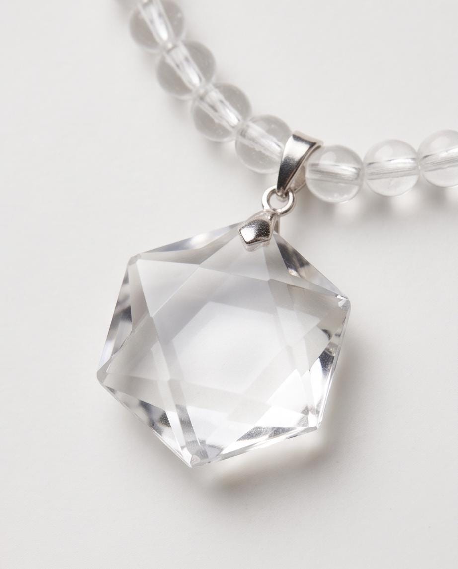 Clear Quartz Necklace, Star of David Pendant, Natural Chunky Crystal Geometry Jewelry, Clear Quartz Choker, Minimalist Gemstone Necklace