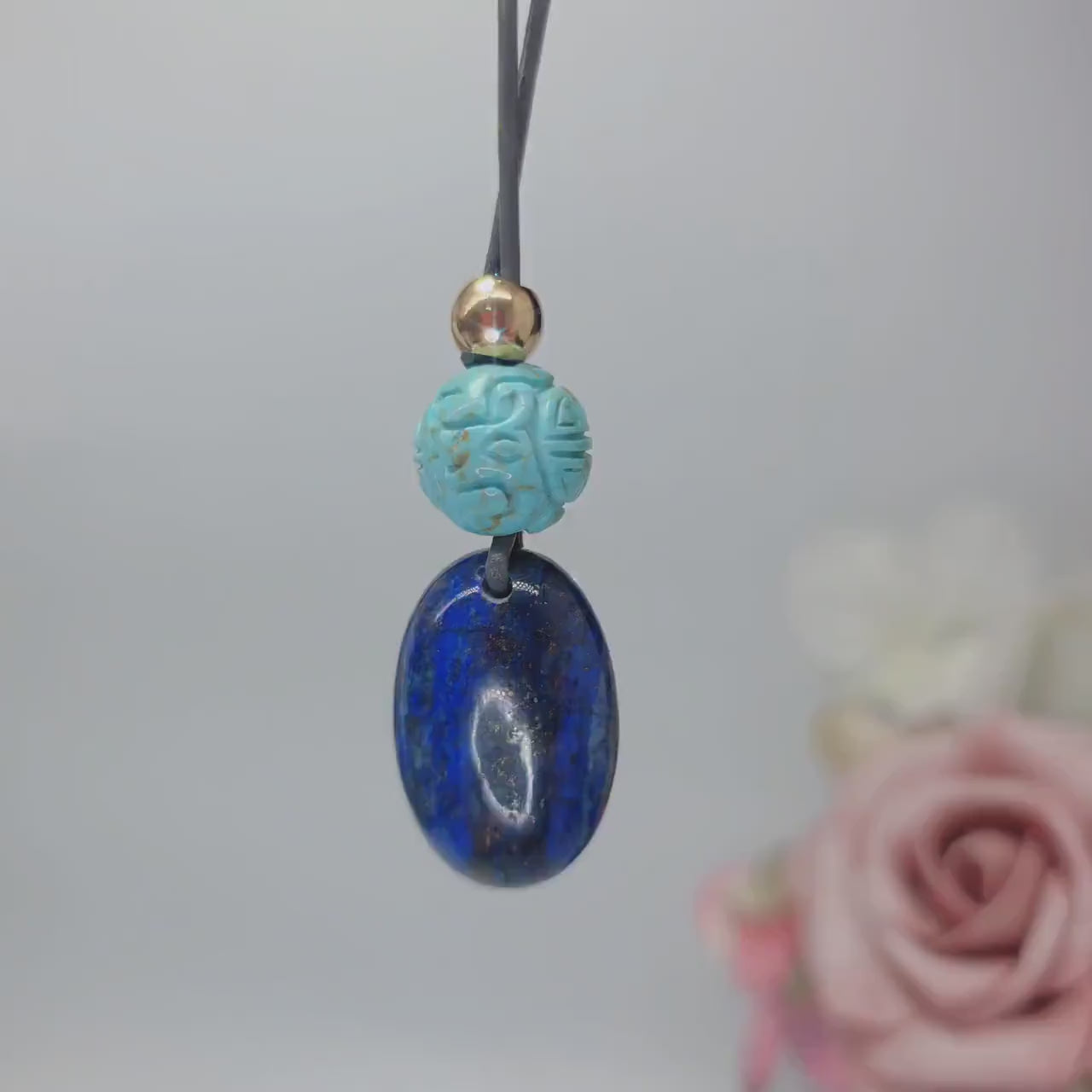 Lapis Lazuli Necklace Turquoise Natural Crystal Chunky Stone Jewelry for Men Women Protection Talisman Adjustable Leather Cord