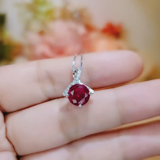 Tiny Red Ruby Necklace • Gemstone Bow Necklace • 2CT Bowknot Ruby Pendant • Sterling Silver Infinite Minimalist Red Gemstone Jewelry #107