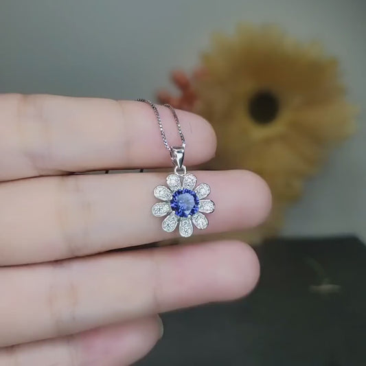 Tiny Tanzanite Sunflower Necklace Sterling Silver - December Birthstone -   Tanzanite pendant Sterling Silver 053